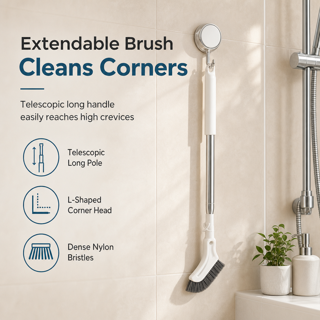 🧹 Multi-Purpose Floor Scrub Brush – Extendable Long Handle for Easy Cleaning