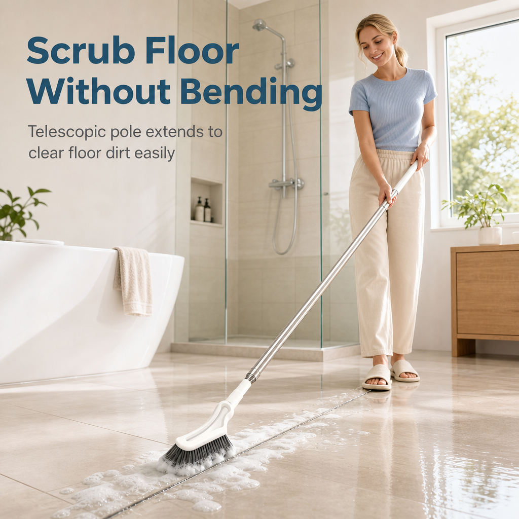 🧹 Multi-Purpose Floor Scrub Brush – Extendable Long Handle for Easy Cleaning