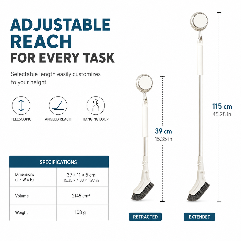 🧹 Multi-Purpose Floor Scrub Brush – Extendable Long Handle for Easy Cleaning